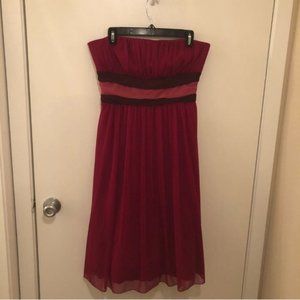 Red Strapless Dress w/ sheer overlay & tulle trim